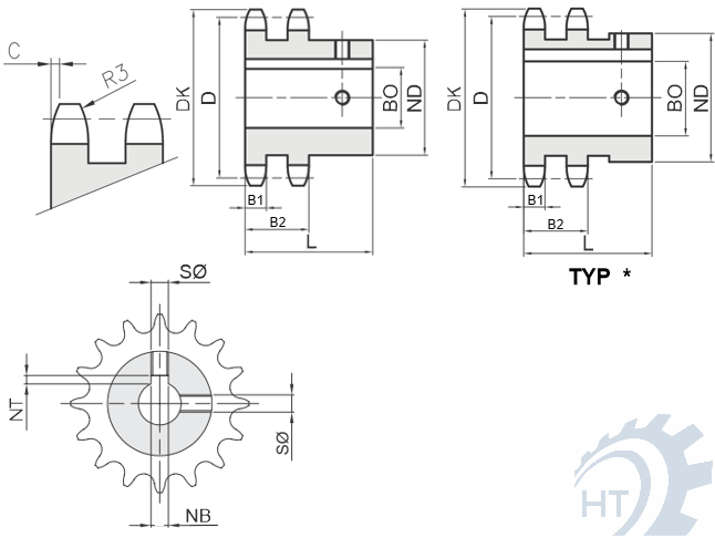 Kettenräder Duplex für Rollenketten System HT