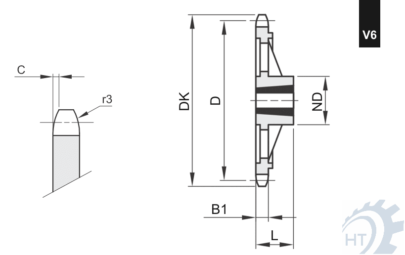 Kettenräder simplex für Klemmbuchsen Variante 6