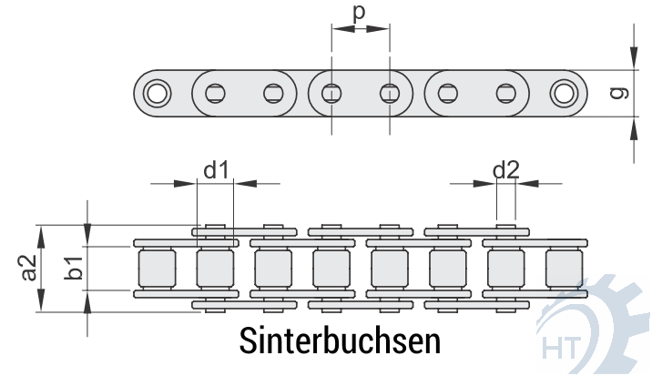 Zeichnung Rollenketten simplex gerade Lasche
